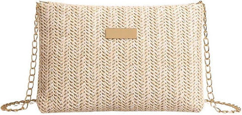 Verdusa Women's Summer Woven Handbags Square Crossbody Bag with Chain Strap...