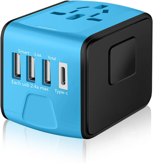 Travel Adapter Worldwide, Universal International Power Plug Adapter W/2.4A 3xUSB-A and 3.0A Type-C Wall Charger, European Travel Plug Adapter for...