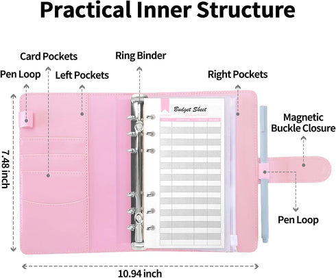 Sooez Money Organizer for Cash, A6 Budget Binder with Zipper Envelopes, Rose Gold Sticky Labels & Extra Thick Expense Sheets,Money Saving Binder B...