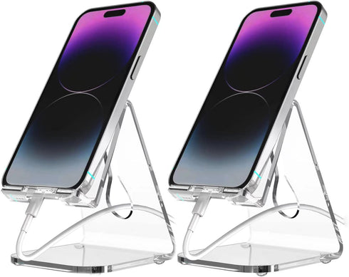 2 Pack Acrylic Cell Phone Stand, Phone Holder for Desk, Portable Clear Phone Stand,Office Desktop Accessories, Compatible with 4-10'' Phone 13 Pro...