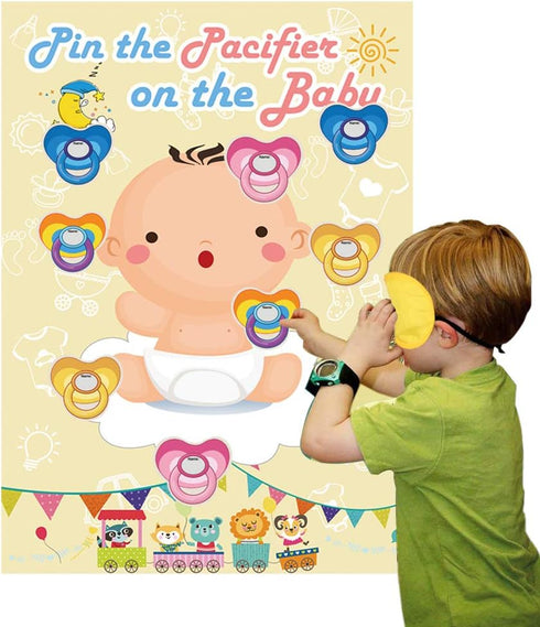 Hooqict Pin The Pacifier On The Baby Game, Baby Pacifier Games Poster with 72pcs Pacifiers Stickers Baby Shower Games Party Favors Girls Boys Kids...