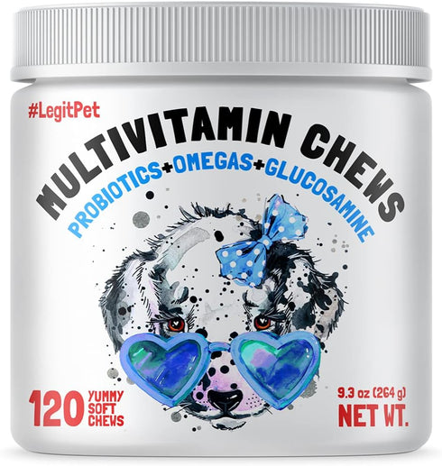 Dog Vitamins - 120 Multivitamins Chews w/Glucosamine Chondroitin, Probiotics Digestive Enzymes and Omegas - Supplement for Overall Health - Joint ...