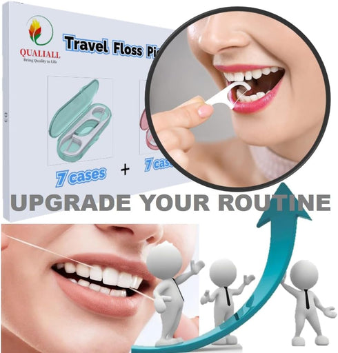 14 Packs Travel Dental Floss Pick Case, Holder, Come with 140pcs Premium QUALIALL Toothpick Flossers for Adults Teeth Cleaning, Sealed Portable Re...