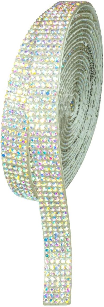 3 Yards Crystal AB Self Adhesive Rhinestone Strips K9 Glass Diamond Crystal White AB Bling Glitter Rhinestone Ribbon Sticker Bling Wrap Roll for C...