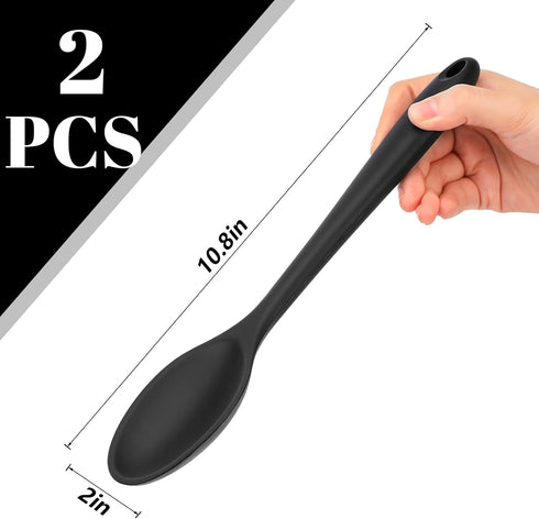 2PCS Black Silicone Spoons, Heat Resistant Spoons Silicone Cooking Spoon for Kitchen Cooking Serving Baking Stirring...