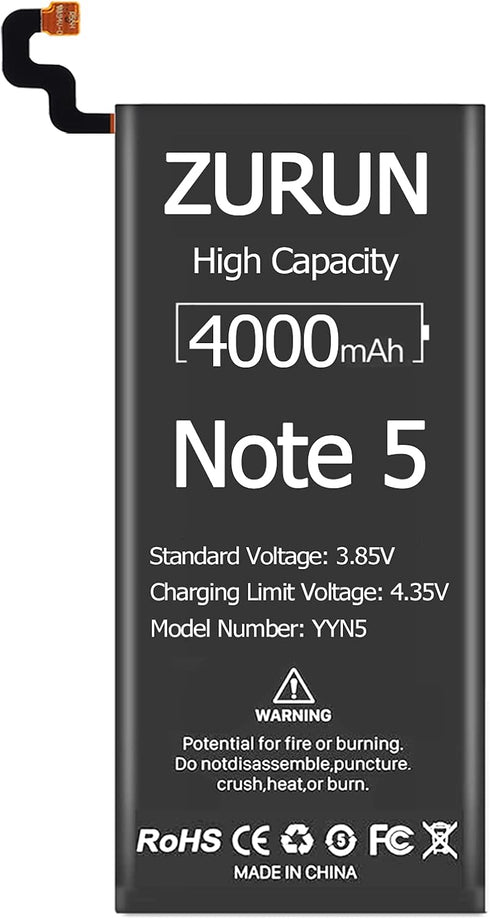 Galaxy Note 5 Battery Upgraded ZURUN 4000mAh Li-Polymer Battery EB-BN920ABE Replacement for Samsung Galaxy Note 5 N920 N920V N920A N920T N920P wit...