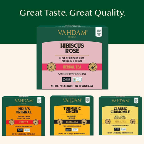 VAHDAM, Hibiscus Rose Tea Bags - 100% Whole Hibiscus Flowers Herbal Tea Bags (100 Count) With Rose, Chamomile & Exotic Spices | Caffeine Free, Flo...