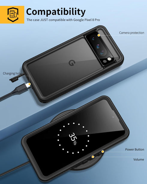 Lanhiem Pixel 8 Pro Case, IP68 Waterproof Dustproof Case with Built-in Screen Protector, Rugged Full Body Shockproof Protective Clear Cover for Go...