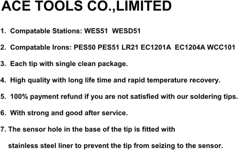 5 PCS WELLER Replacement Soldering Tips ETS ETA ETB ETC ETD for WE1010 WE1010NA WES51 WES50 WESD51 WESD50 PES51 PES50 LR21 LR20 Solder Iron Handle...