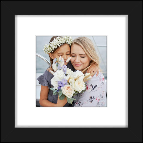 Golden State Art, 6x6 Square Picture Frame - Solid Wood with Real Glass - Display Picture 4x4 with Mat or 6x6 without Mat - Black Photo Frame for ...
