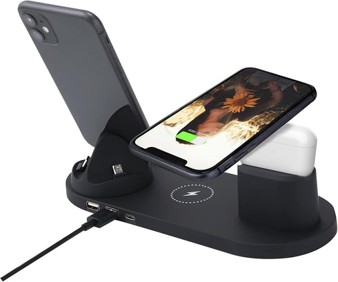 Phone Charger,6 in 1 Multi-Function qi Fast Wireless/USB Charging Station for Apple Watch, AirPods Pro, iPhone 13/13 Pro/12/12 Pro/11 Series/XS Ma...