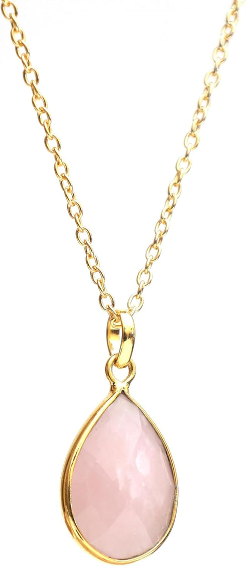 Gempires Pear Shaped Teardrop Crystal Necklace, Bezel Pendant Necklace, Natural Gemstone Drop Necklace, Layering, Everyday Wear, Adjustable Length...