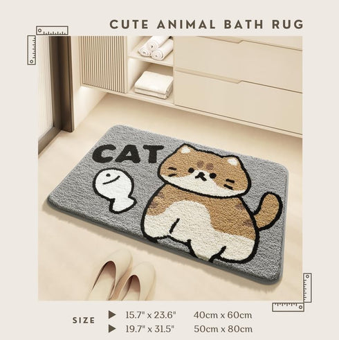 Cute Animal Rug, Adorable Mat, Cartoon Floor Mats, Non Slip Extra Absorbent Soft Bath Rug, Machine Washable, Bathtub Carpet Shower Indoor Area Use...
