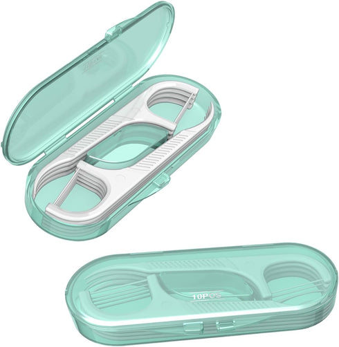 Dental Flossers 2Pcs Green Mini Portable Case,Refillable Toothpicks Dispenser,Storage 10 Count Floss Picks Organizer,Perfect for Your Purse Or Gym...