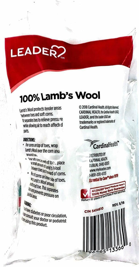 Leader 100% Lambs Wool Padding, Provides Cushioning Comfort and Pain Relief Between Toes, 3/8 oz, 2 Pack...
