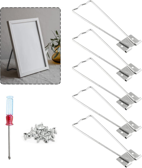 5 Pcs Easel Back, Iron Picture Frame Easel Back, Photo Frame Easel Back Stand with Screws & Screwdriver (Silver)...