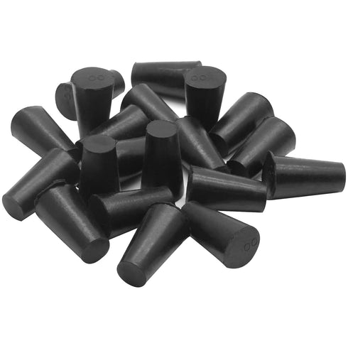 20 Pack Solid Rubber Stoppers Size #00-15mm x 10mm - 25mm Long - Tapered Laboratory Test Tube Stopper Plug - Black...