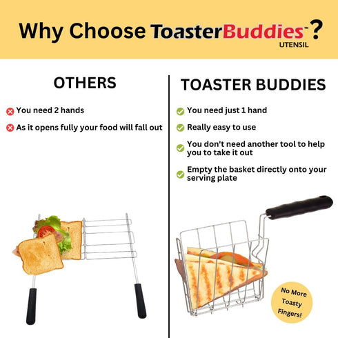TOASTER BUDDIES, 2-Piece, Toaster basket, Sandwich Racks, 2 Slice-Toaster, Compatible with allmost all pop-up toasters, Toaster gadget, Regular, B...