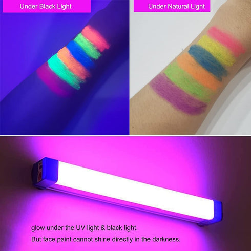 10 Colors Glow in The Black Light Face Paint Crayons Kit, UV Black Light Makeup Neon Face and Body Paint Sticks Markers for Mardi Gras Halloween M...