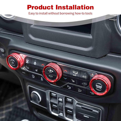 for Jeep JL AC/Radio/Headlight Knob Cover Trim Ring for Jeep Wrangler JL JLU Gladiator JT 2018-2024 Red Interior Accessories 4pcs...