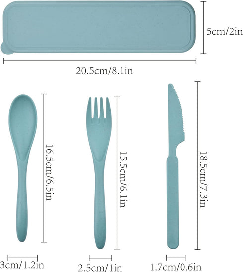 2 Sets Reusable Utensil Set with Case, Portable Camping Fork Knife Spoon Set, Wheat Straw Travel Utensils for Lunch Box, for School Work Lunch or ...