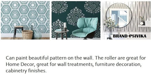 7" DIY Decorative Patterned Paint Roller Decorative Rubber Roller Pattern Roller Wall Decoration with Plastic Handle for Wall Treatments, Furnitur...