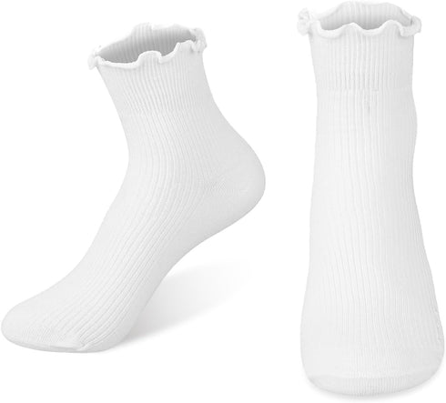 Ruffle Crew Socks, Cute Ruffled Ankle Socks for Women Girls, Cotton Knit Lettuce Frilly Socks Athletic Socks...