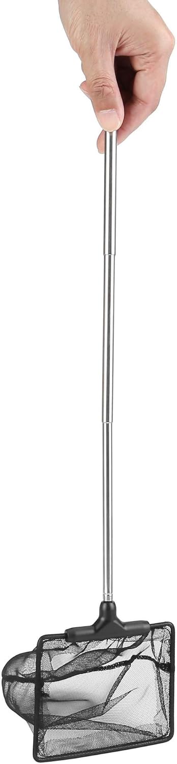 Lpraer Aquarium Fish Net 3.2" x 4" Fish Net with Extendable 7.4"-16.3" Telescopic Stainless Steel Long Handle Fine Mesh Fish Net for Fish Tank...