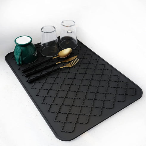 AMOAMI-Dish Drying Mat - Silicone Drying Pad - Heat Resistant - Kitchen Gadget - Black (12" x 16)...