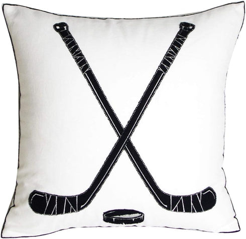 Embroidered Hockey Throw Pillow Cover,Square 18 inch Decorative Canvas Pillow Cover for Ice Hockey Room Decor(Cover Only)...