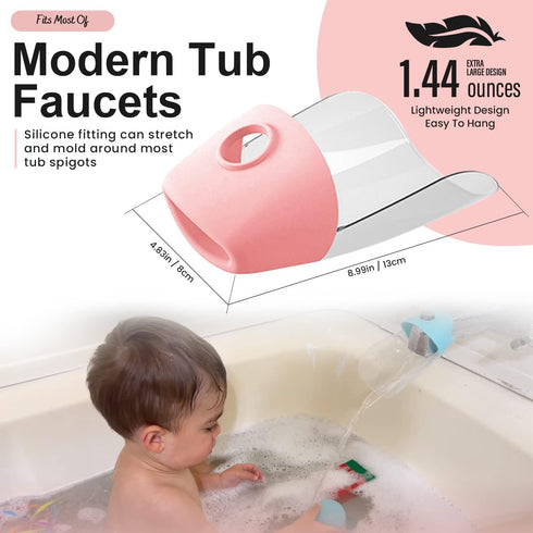 Bath Helper - Bath Tub Faucet Extender - Guides Water Directly from Faucet to Baby Bath Tub Without Excessive Water Waste and Splashing (Pink)...