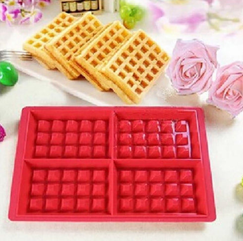 Silicone Waffle Mold for Baking, Non Stick, Dishwasher Safe, Square Shape Set of 2, Red...