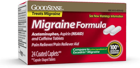 GoodSense Migraine Relief, Acetaminophen, Aspirin (NSAID) and Caffeine Tablets, Migraine Relief, 24 Count...