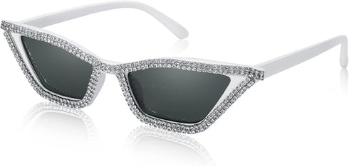FEISEDY Small Cat Eye Sunglasses for Women Vintage Square Sparkling Crystal Trendy Retro Cateye Sunglasses B2317...