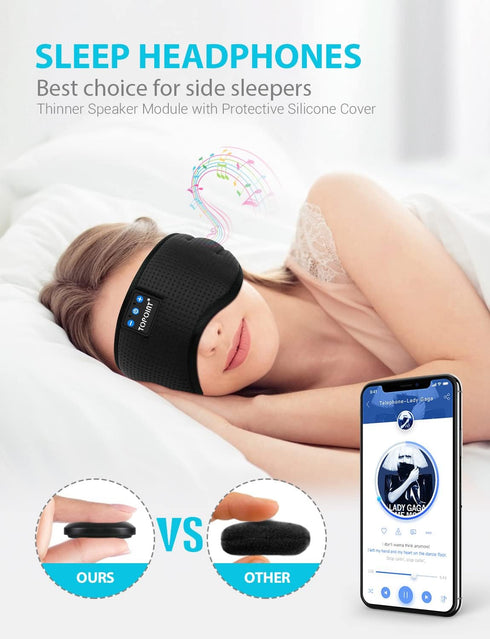 TOPOINT Bluetooth Sleep Mask, Eye Mask Wireless Headphones, Silk Sleeping Eye Cover Travel Music Headsets with Microphone Handsfree, Sleep Headpho...