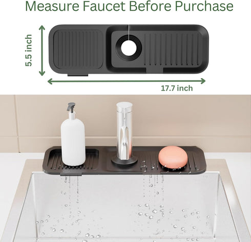 Kitchen Sink Splash Guard, Black 5° Sloped, Silicone Draining Mat for Kitchen Sink, Faucet Mat For Kitchen Sink, Silicone Sink Splash Guard From L...