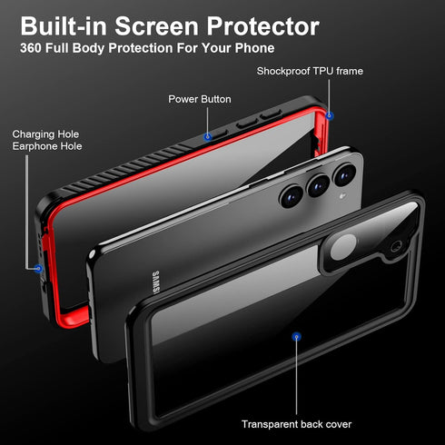 for Samsung Galaxy S23 Case with Screen Protector,Waterproof Galaxy S23 Protective Case for Men Women,S23 Phone Case Heavy Duty Shock Proof,Red...