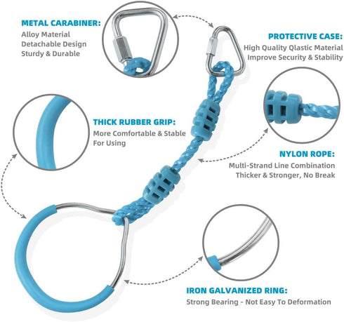 Light Blue Kids Backyard Ninja Warrior Obstacle Climbing Training Ring, Safety Outdoor Swing Monkey Bar Rings for Slackline Playset...