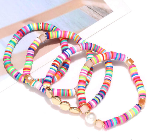 ARATLENCH Heishi Surfer Necklaces Bracelets –Colorful Vinyl Disc Beads Love Necklace Boho Rainbow Stack Stretch Friendship Bracelet Necklaces Set ...