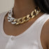 Punk Cuban Link Chain Choker Necklace Lightweight Chunky Necklace Oval Chain Link Necklace Hip Hop Jewelry for Women (Gold+Silver)...