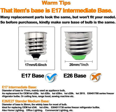 Upgraded 5304517886 kei d28a kel2811 LED Bulb E17 4W Refrigerator Light Bulb Replace, Daylight 5.5W Appliance Lamp Range Hood 40W-60W Equivalent, ...