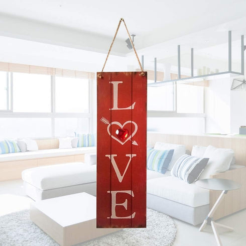 BinaryABC Valentine's Day Wooden Sign Plaque Door Wall Hanging Decorations (Red)...