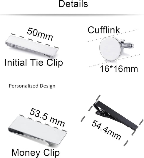 Tornito 7Pcs Cufflinks Tie Bar Button Shirt Studs Money Clip Personalized Initials Alphabet Engraved Letter A-Z for Men Business Wedding...