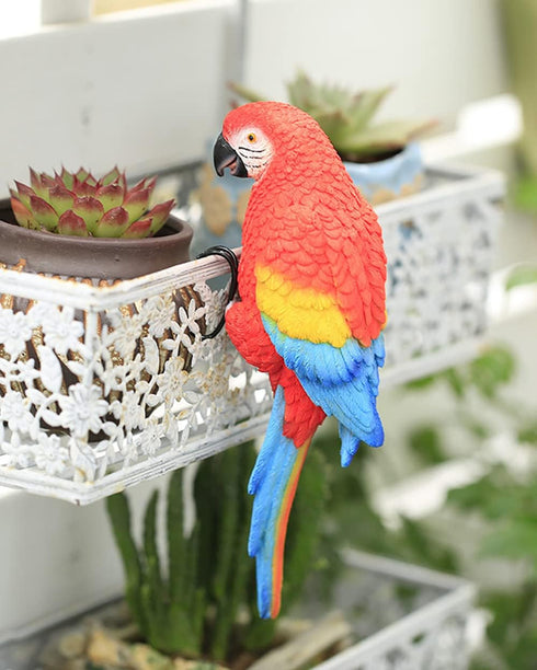Resin Parrot Flower Pot Hugger Decorations,Parrot Animal Sculpture Hanging Realistic Parrot Garden Ornament for Patio Yard Balcony Lawn Figurine T...
