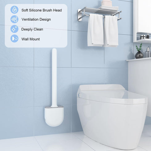 Toilet Brush and Holder Set, Toilet Brush with Silicone Bristles & Wall Mounted Holder, Toilet Brush Set with Quick Drying (White)...