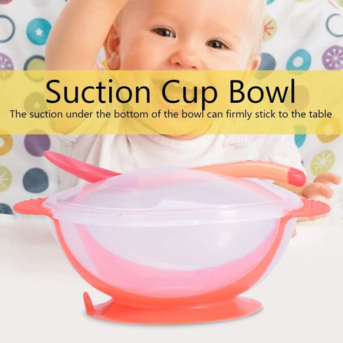 Suction Bowls for Baby, Children Slip Resistant Feeding Bowls with Sensing Spoon Cover for Home(Pink)...