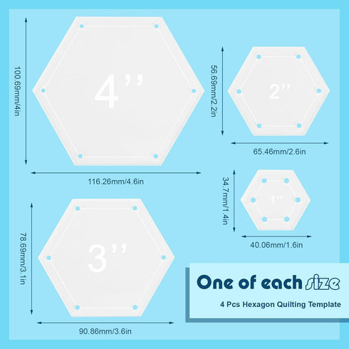4 Pcs Quilting Rulers 4 Sizes Sewing Rulers Clear Quilting Templates for Fabric Cutting Crafts Supplies (Hexagon,1 Inch, 2 Inch, 3 Inch, 4 Inch)...