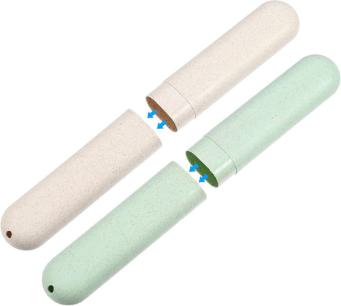 VOCOSTE 2pcs, Traveling Toothbrush Holders Case, PP Toothbrush Case for Travel Business, Green, Beige, 8.07''x1.22''x0.83''...