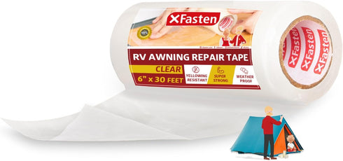 XFasten RV Awning Repair Tape, 6-Inch by 30-Foot, Waterproof Rip Stop Patch for Vinyl, RV punctures, Camper, Awning, Canopy, Tents, Tarpaulin and ...