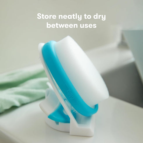Frida Baby The 3-Step Cradle Cap System, DermaFrida The FlakeFixer, Sponge, Brush, Comb and Storage Stand for Babies with Cradle Cap, White-Blue...